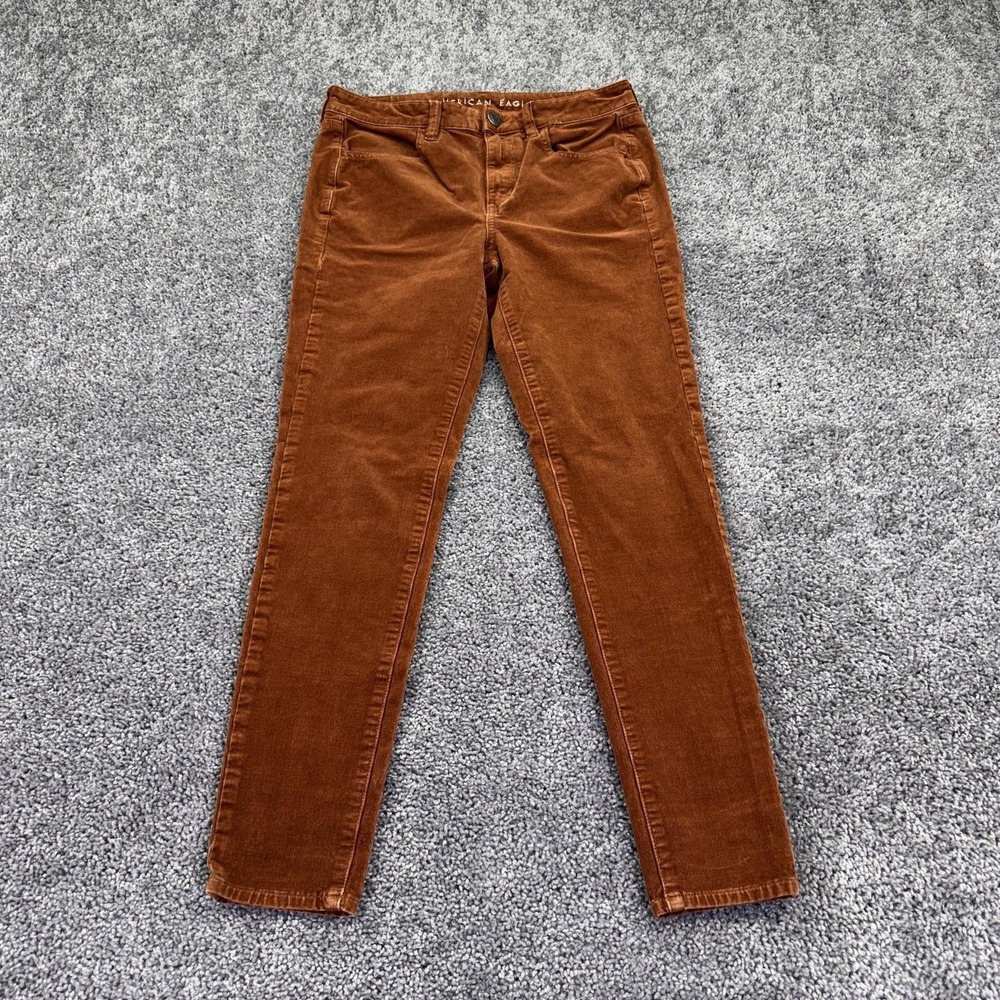 American Eagle Jegging Jeans Womens 6 Brown Hi Rise Corduroy Super Stretch